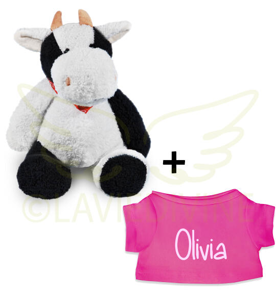 Vache en peluche avec T-shirt personnalisé